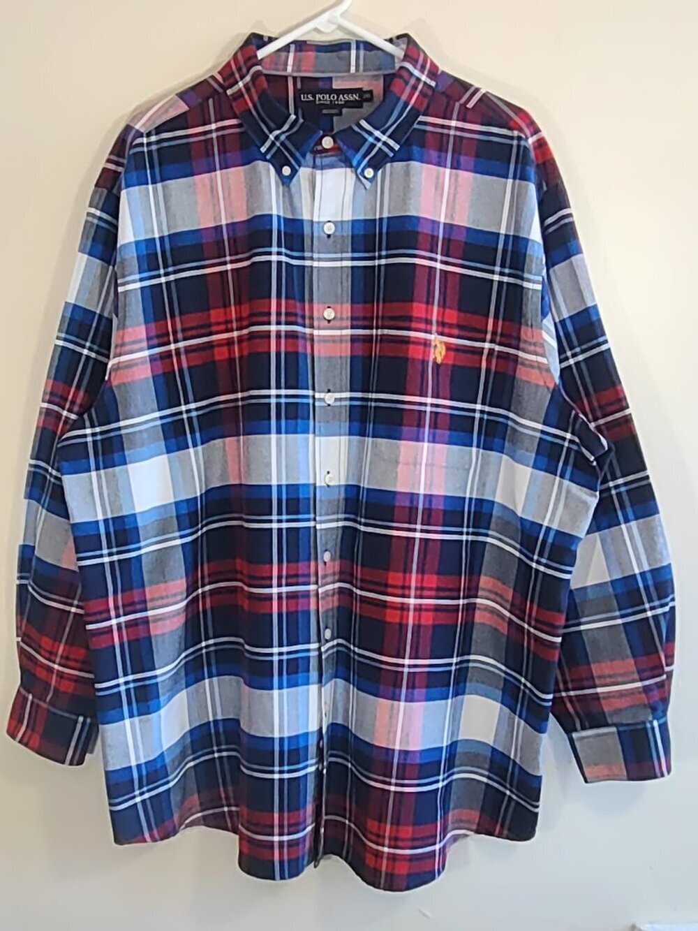 NEW - U.S. Polo Assn. Plaid Oxford Men's Shirt Size XXL Long Sleeve Embroidered
